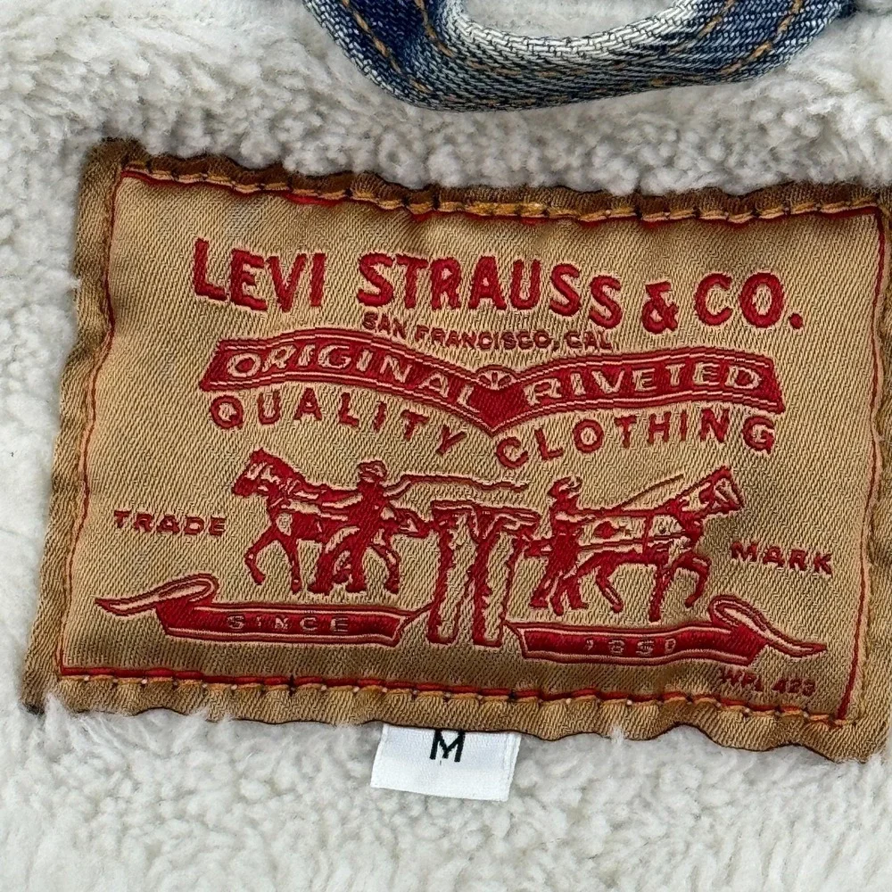 Vintage Levis Denim Jacket Mens Medium Trucker Sherpa Lined Made In USA 90S Coat